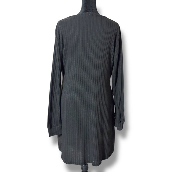 Sampeel Gray A-Line V-Neck Rib Knit Long Sleeve Sweater Dress with Pockets - Picture 8 of 16